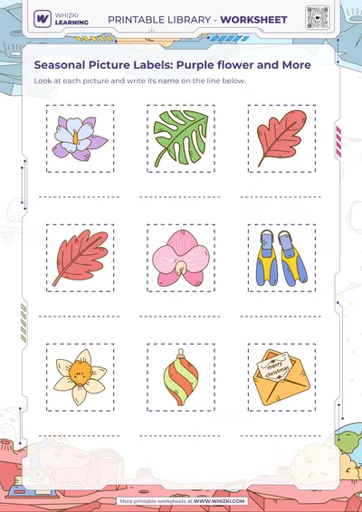 Seasonal Picture Labels: Purple flower and More