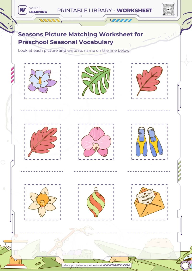 Seasons Picture Matching Worksheet for Preschool Seasonal Vocabulary