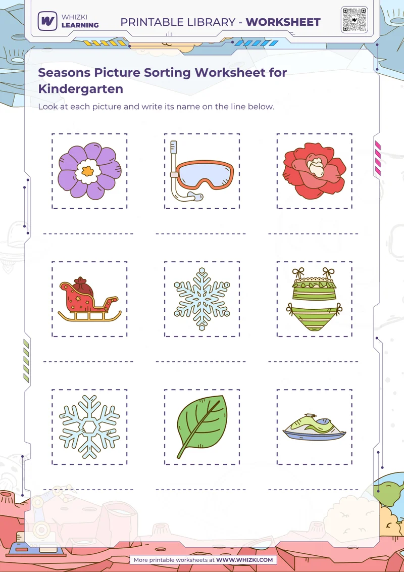 Seasons Picture Sorting Worksheet for Kindergarten