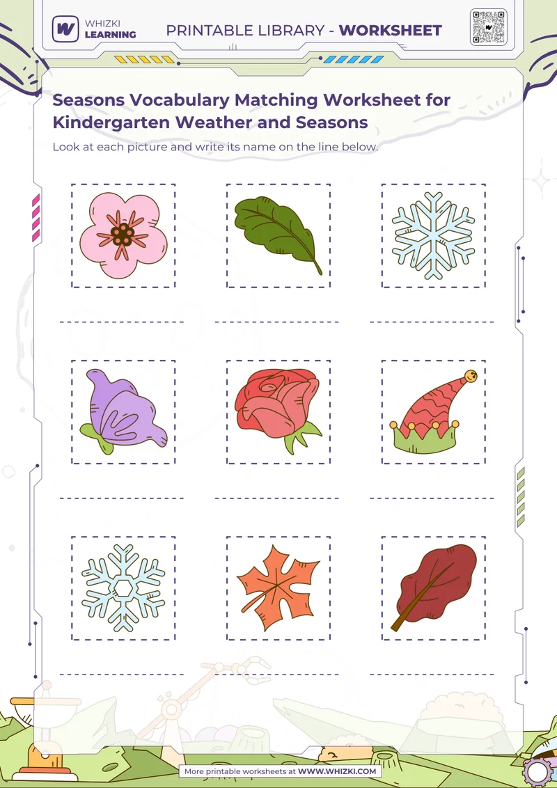 Seasons Vocabulary Matching Worksheet for Kindergarten Weather and Seasons