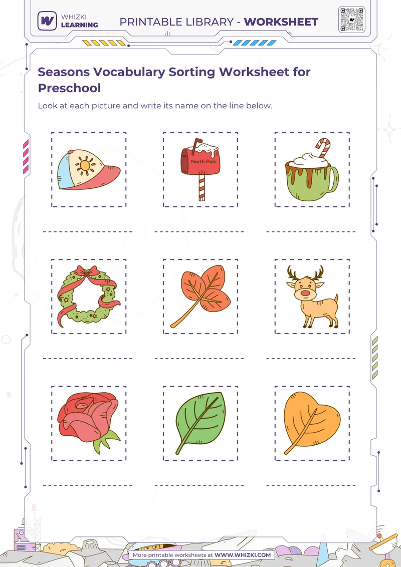 Seasons Vocabulary Sorting Worksheet for Preschool