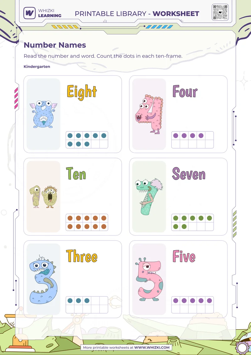 Selected Numbers to Ten Cards Worksheet