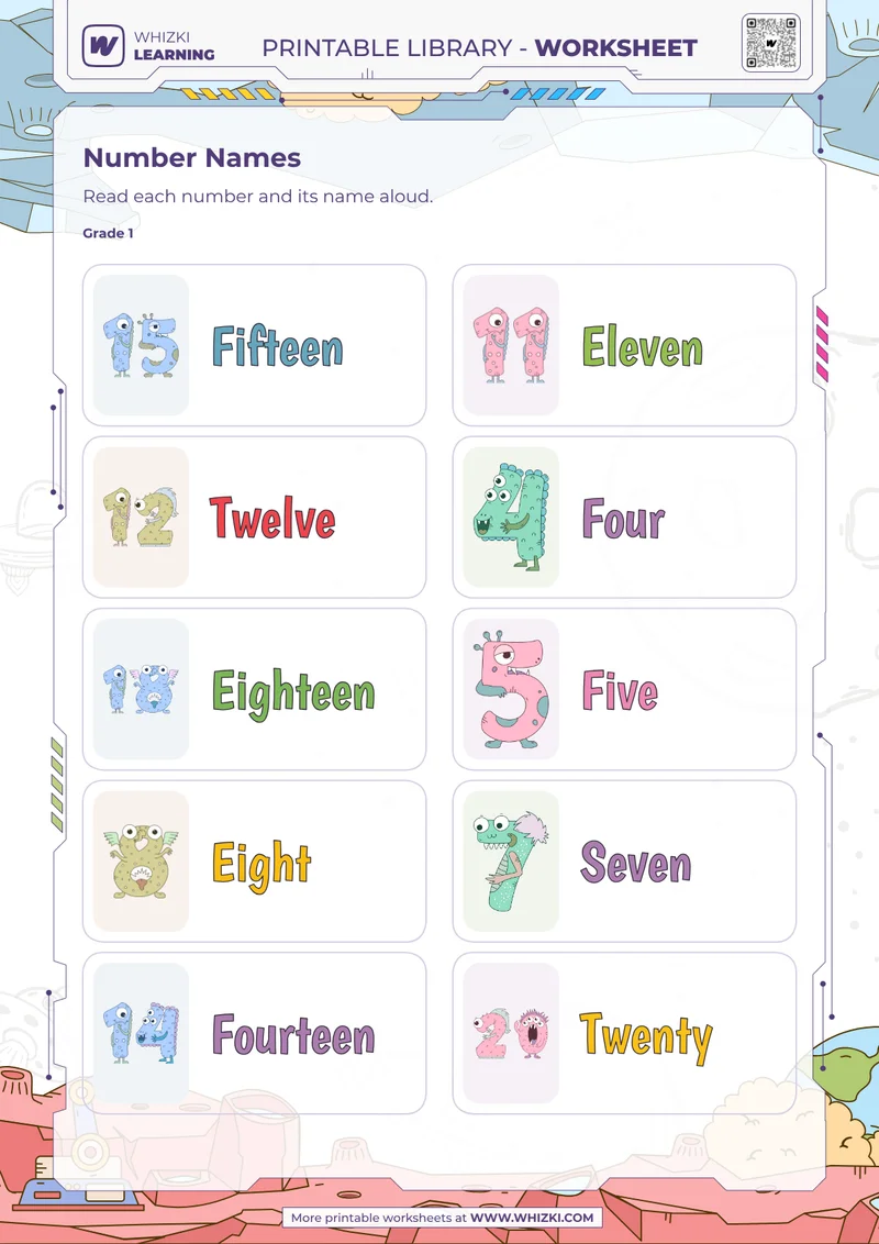 Selected Numbers to Twenty Card Worksheet