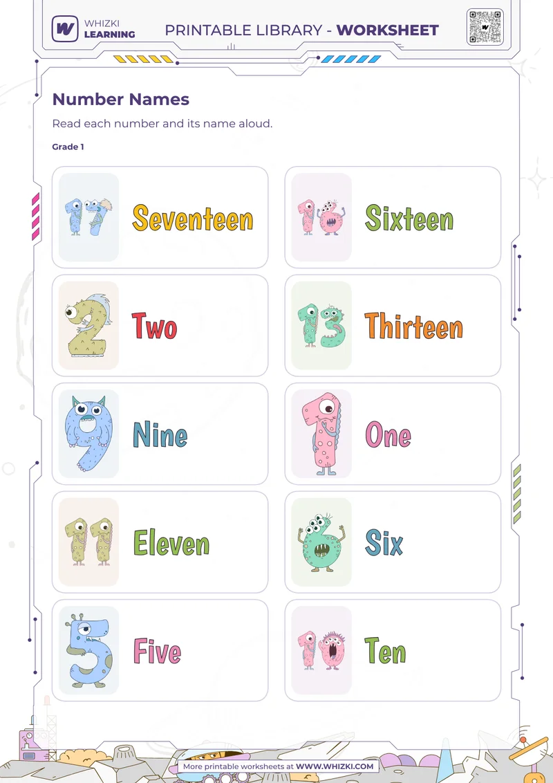 Selected Numbers to Twenty Cards Worksheet