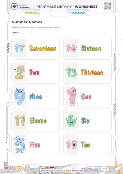 Selected Numbers to Twenty Cards Worksheet