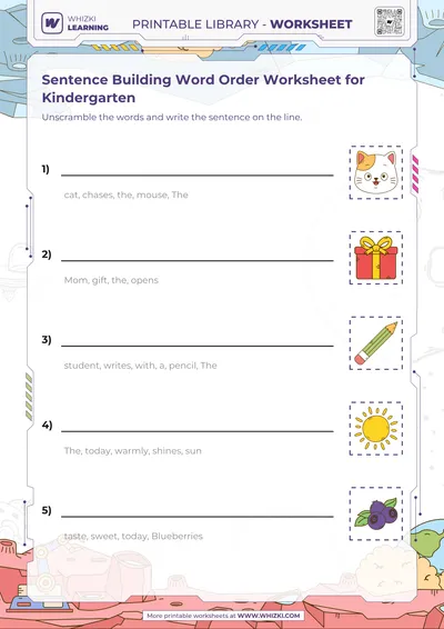Sentence Building Word Order Worksheet for Kindergarten
