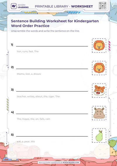 Sentence Building Worksheet for Kindergarten Word Order Practice