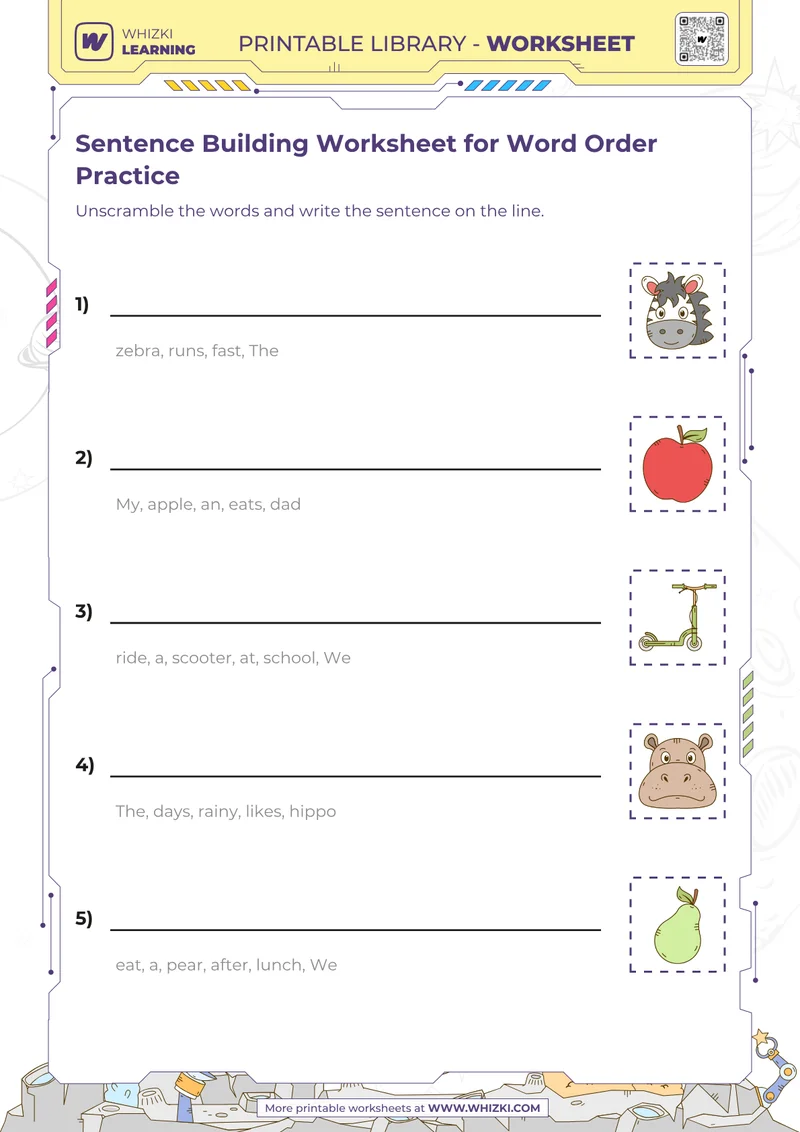 Sentence Building Worksheet for Word Order Practice