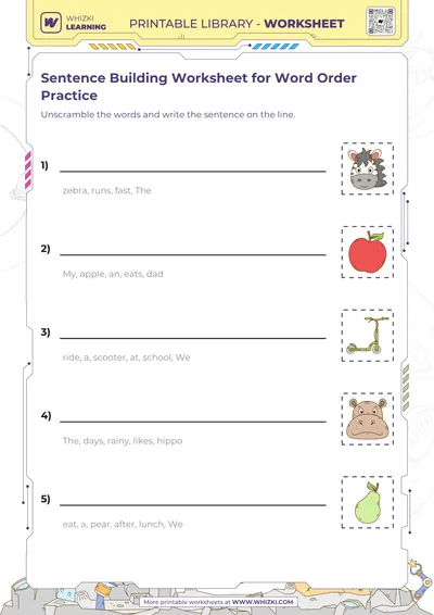 Sentence Building Worksheet for Word Order Practice