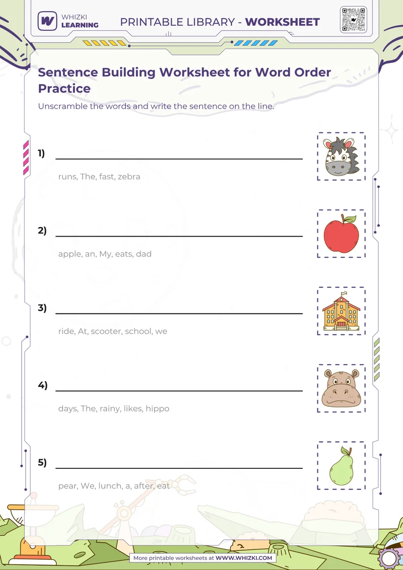 Sentence Building Worksheet for Word Order Practice