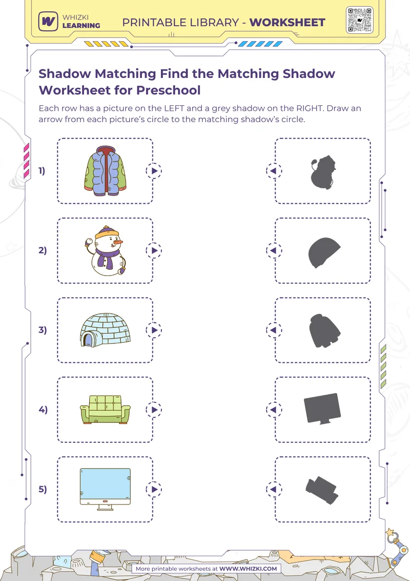 Shadow Matching Find the Matching Shadow Worksheet for Preschool