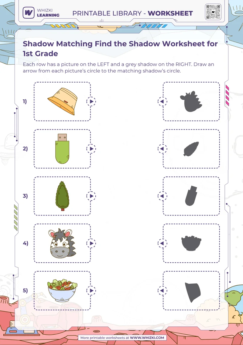 Shadow Matching Find the Shadow Worksheet for 1st Grade