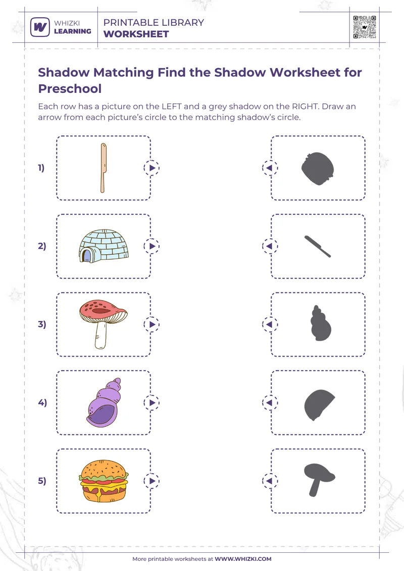 Shadow Matching Find the Shadow Worksheet for Preschool