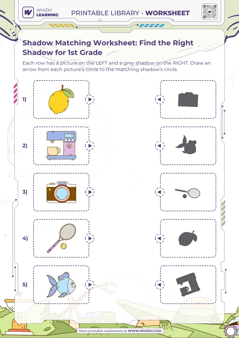 Shadow Matching Worksheet: Find the Right Shadow for 1st Grade