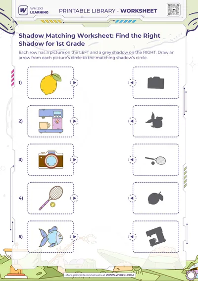 Shadow Matching Worksheet: Find the Right Shadow for 1st Grade