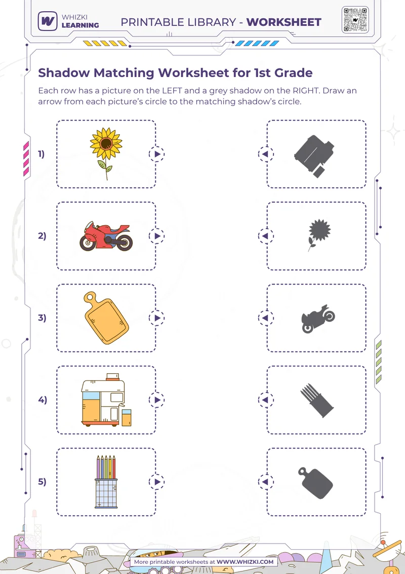 Shadow Matching Worksheet for 1st Grade