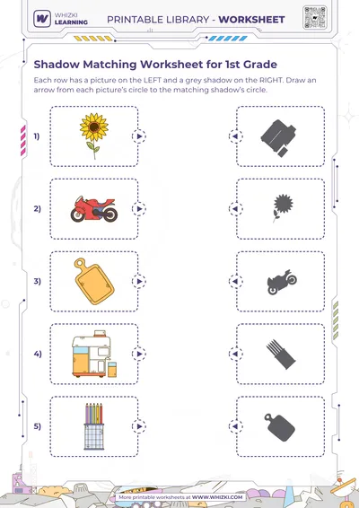 Shadow Matching Worksheet for 1st Grade