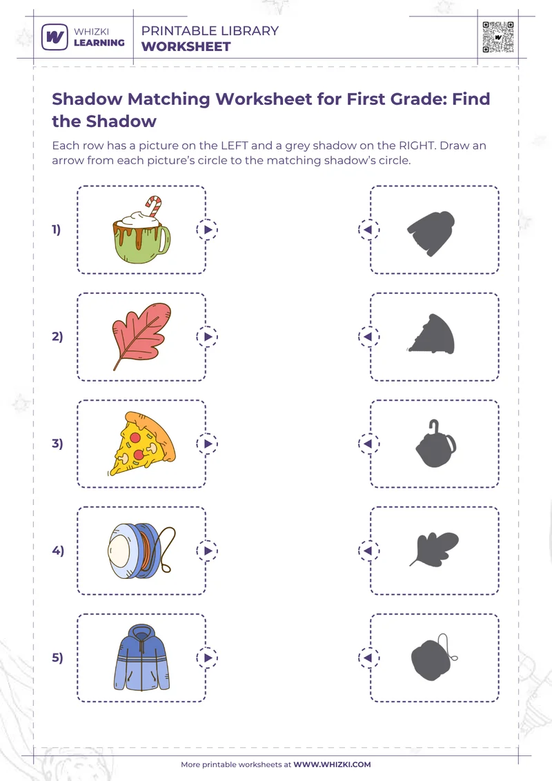 Shadow Matching Worksheet for First Grade: Find the Shadow