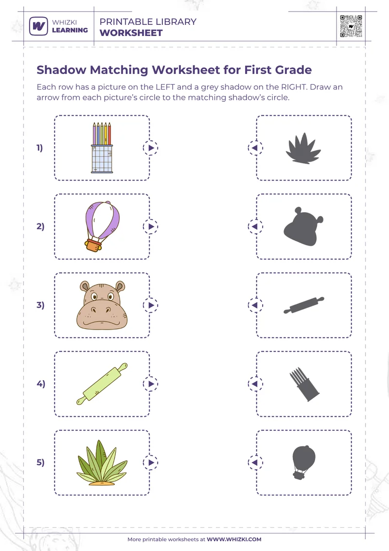 Shadow Matching Worksheet for First Grade