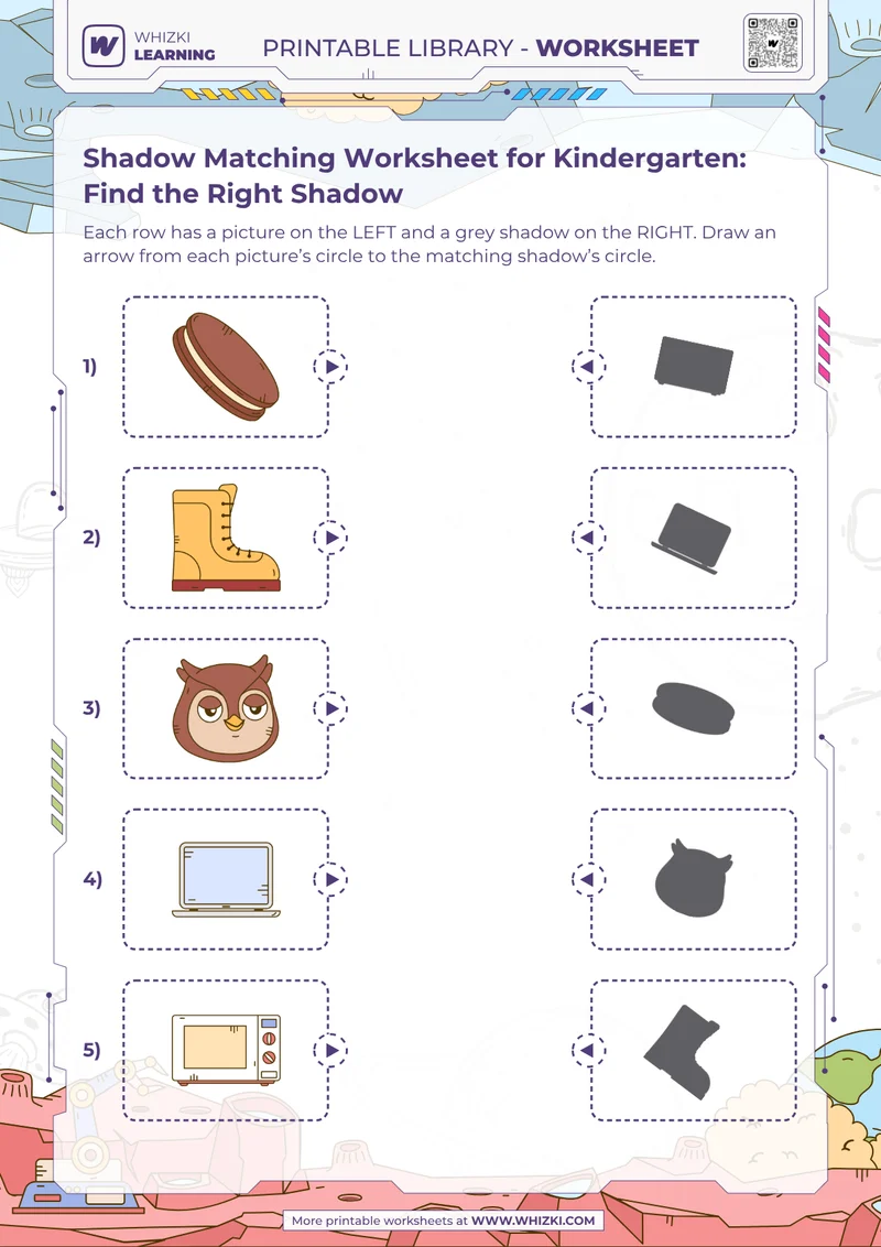 Shadow Matching Worksheet for Kindergarten: Find the Right Shadow