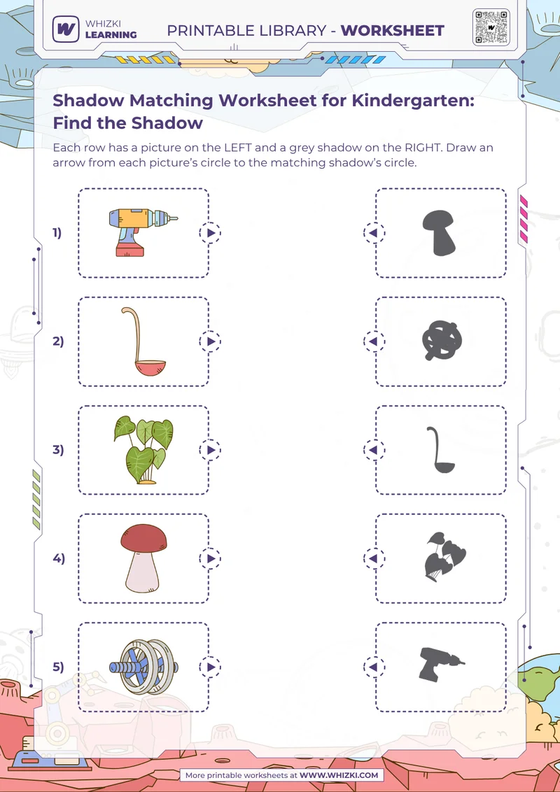 Shadow Matching Worksheet for Kindergarten: Find the Shadow