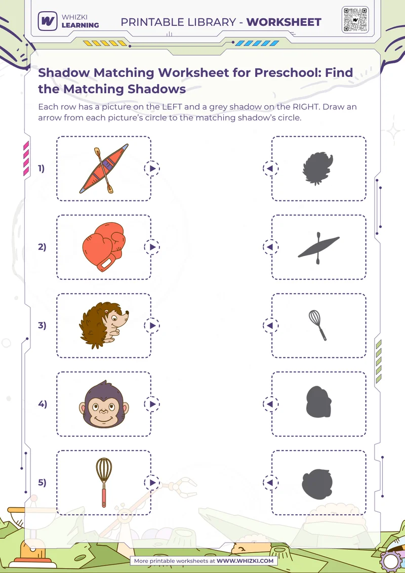 Shadow Matching Worksheet for Preschool: Find the Matching Shadows