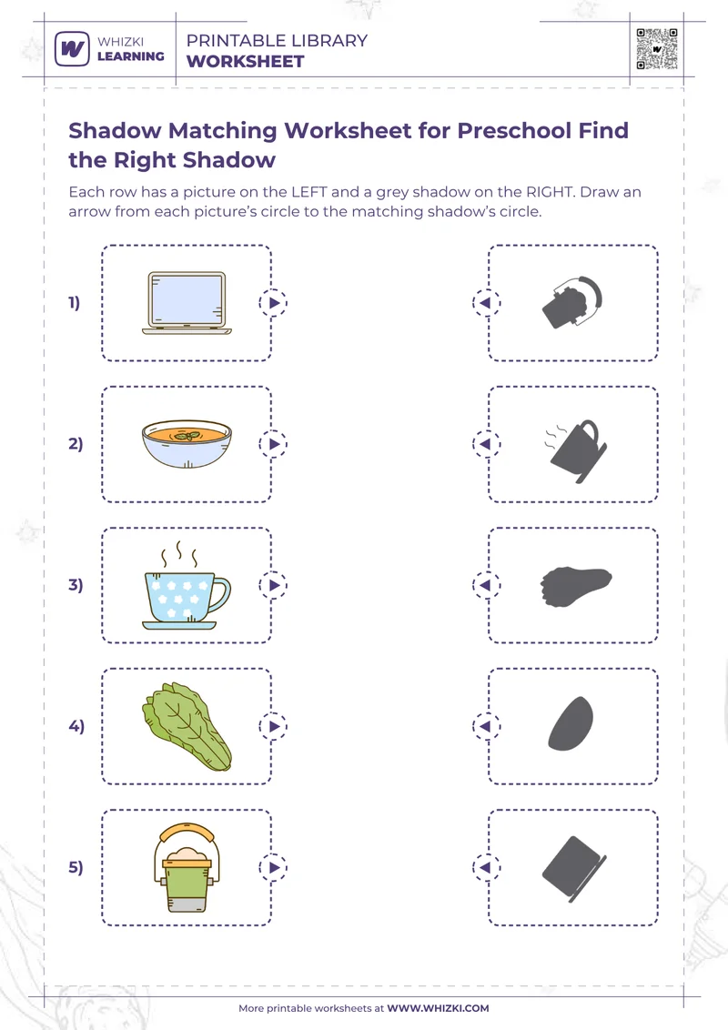 Shadow Matching Worksheet for Preschool Find the Right Shadow
