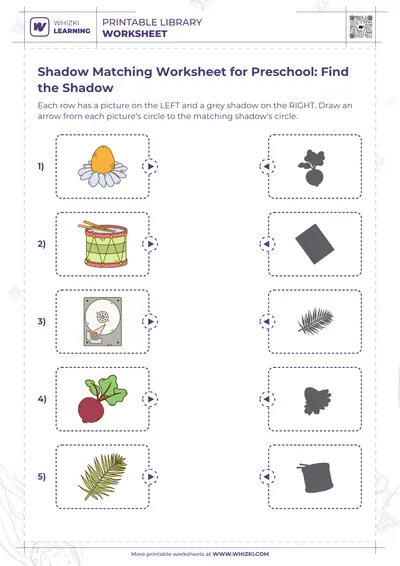 Shadow Matching Worksheet for Preschool: Find the Shadow