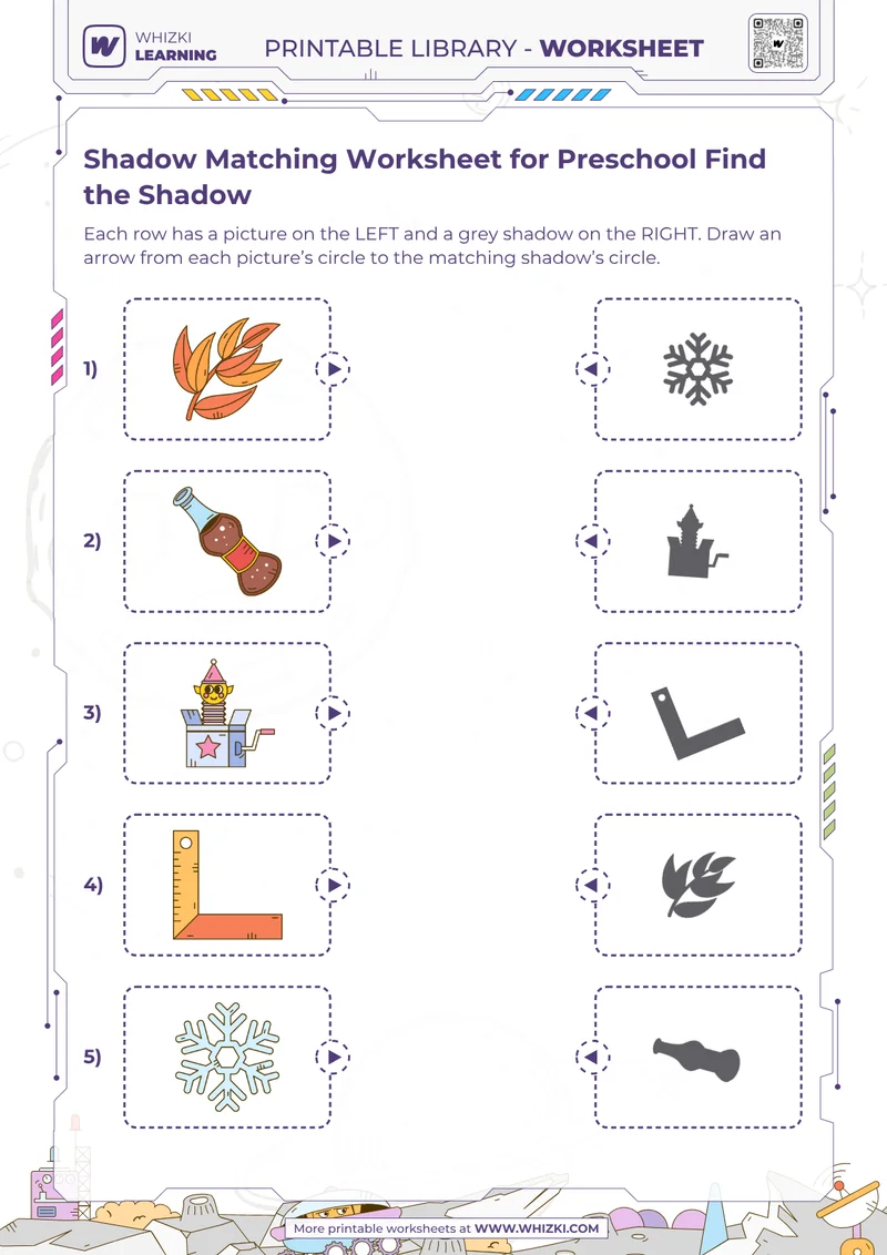 Shadow Matching Worksheet for Preschool Find the Shadow