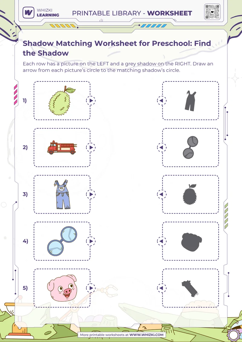 Shadow Matching Worksheet for Preschool: Find the Shadow