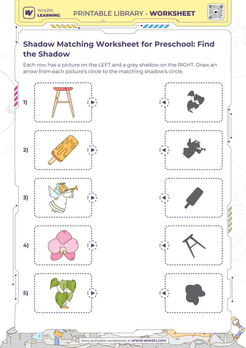 Shadow Matching Worksheet for Preschool: Find the Shadow