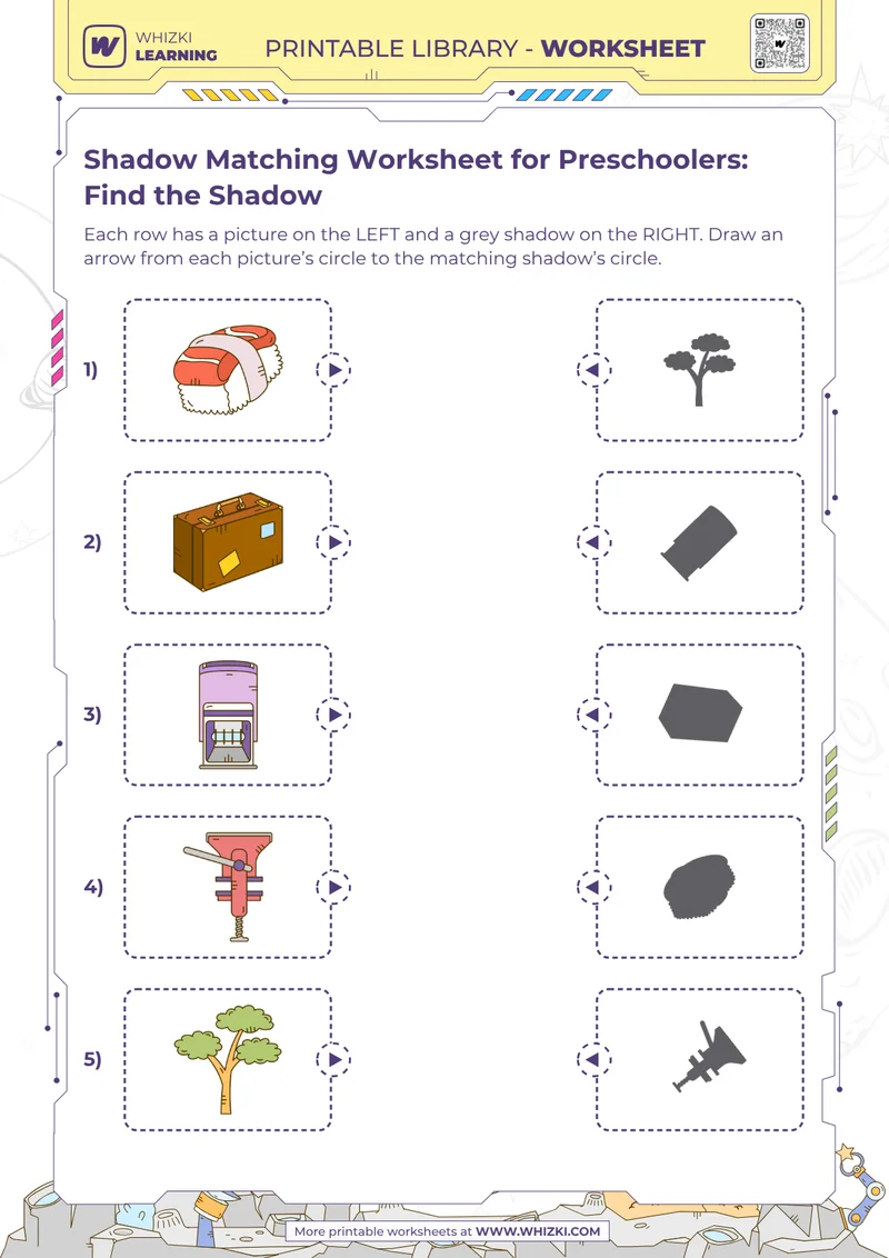 Shadow Matching Worksheet for Preschoolers: Find the Shadow