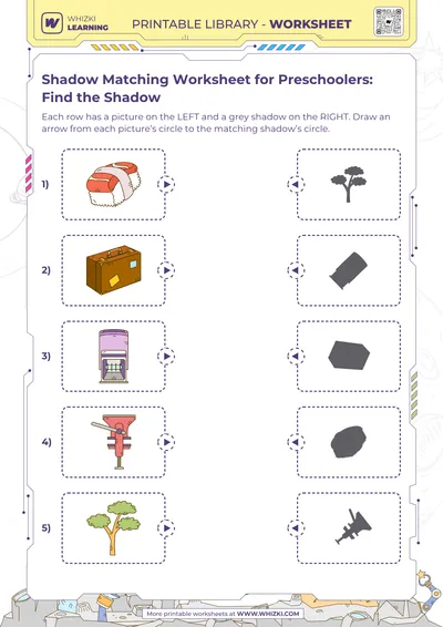 Shadow Matching Worksheet for Preschoolers: Find the Shadow
