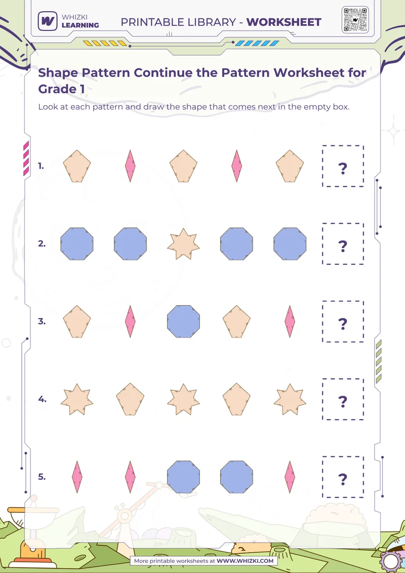 Shape Pattern Continue the Pattern Worksheet for Grade 1