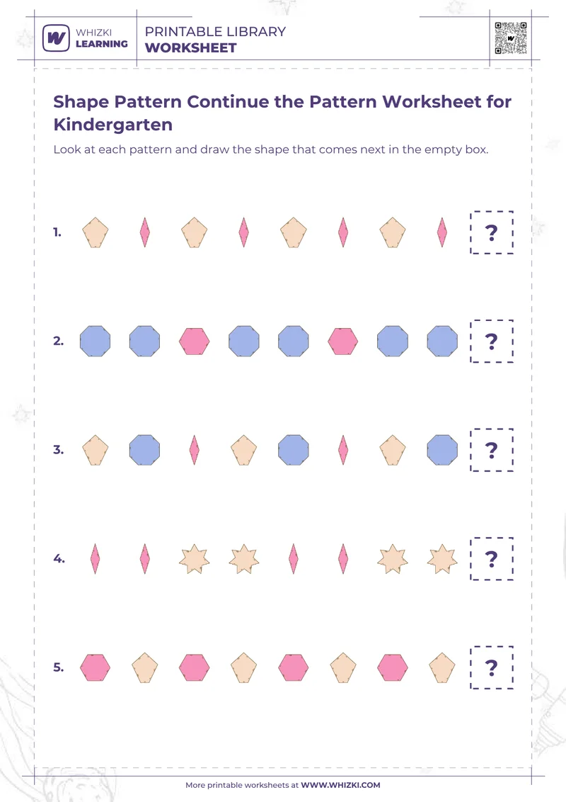 Shape Pattern Continue the Pattern Worksheet for Kindergarten