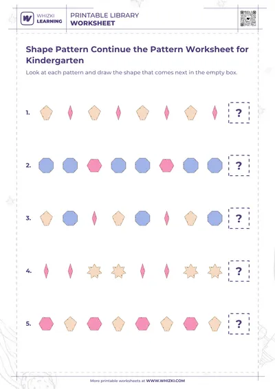 Shape Pattern Continue the Pattern Worksheet for Kindergarten