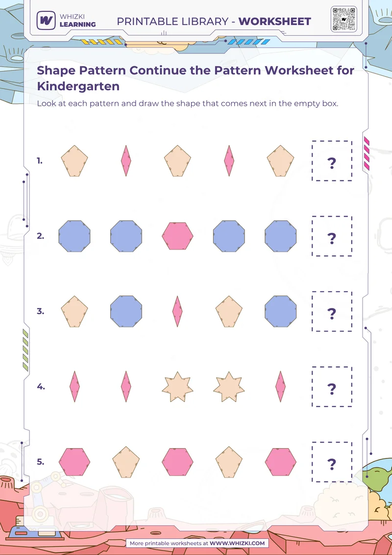 Shape Pattern Continue the Pattern Worksheet for Kindergarten