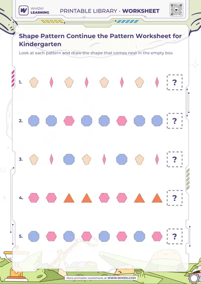 Shape Pattern Continue the Pattern Worksheet for Kindergarten