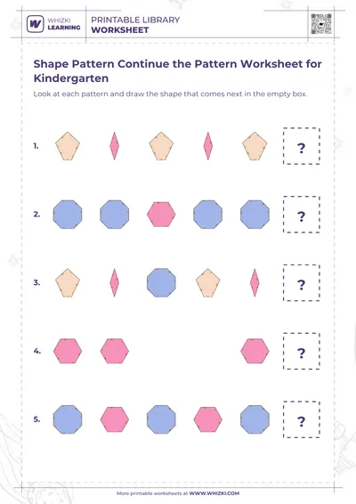 Shape Pattern Continue the Pattern Worksheet for Kindergarten