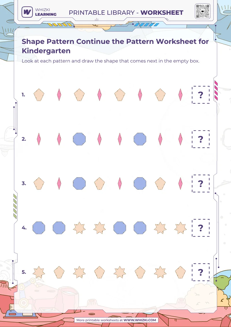 Shape Pattern Continue the Pattern Worksheet for Kindergarten