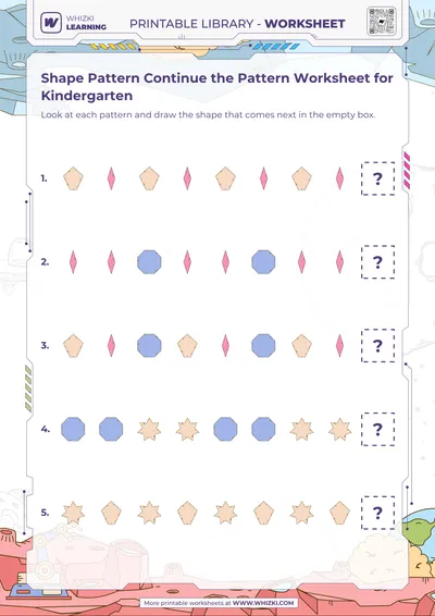 Shape Pattern Continue the Pattern Worksheet for Kindergarten