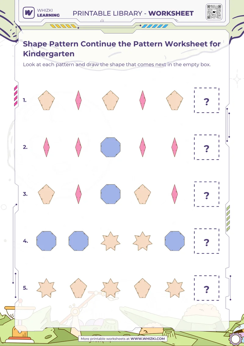 Shape Pattern Continue the Pattern Worksheet for Kindergarten