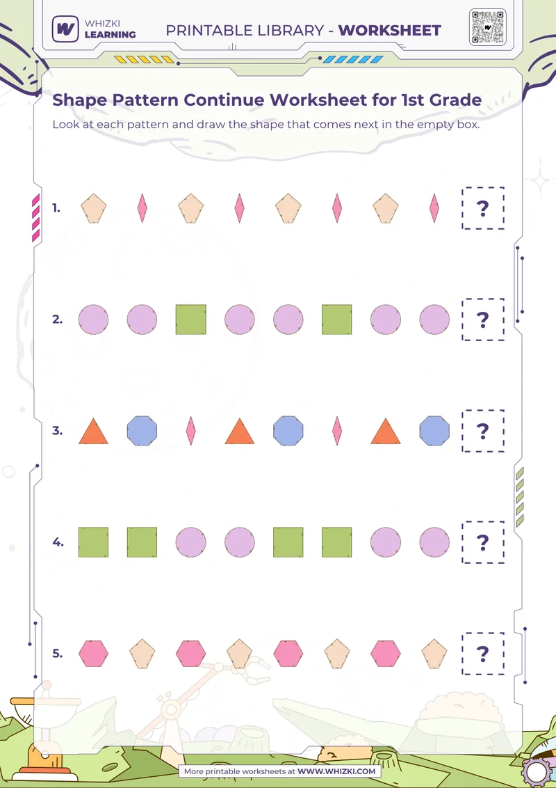 Shape Pattern Continue Worksheet for 1st Grade