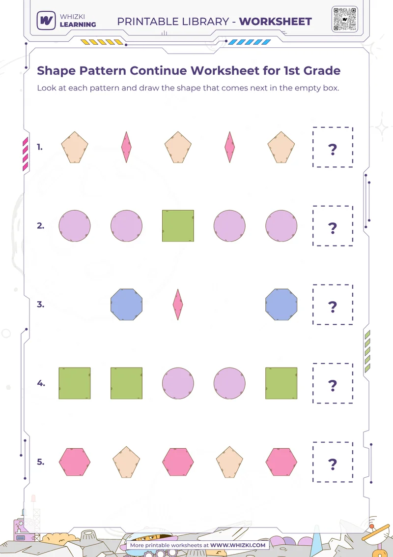 Shape Pattern Continue Worksheet for 1st Grade