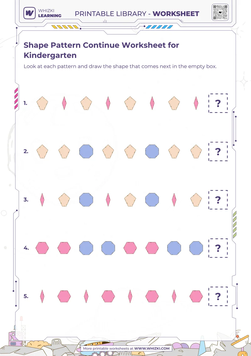 Shape Pattern Continue Worksheet for Kindergarten