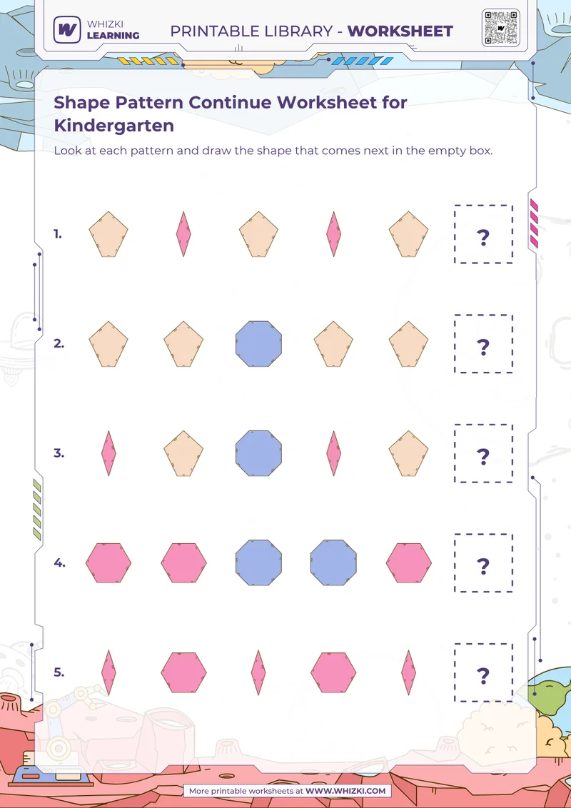 Shape Pattern Continue Worksheet for Kindergarten