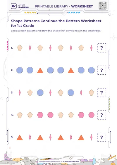Shape Patterns Continue the Pattern Worksheet for 1st Grade