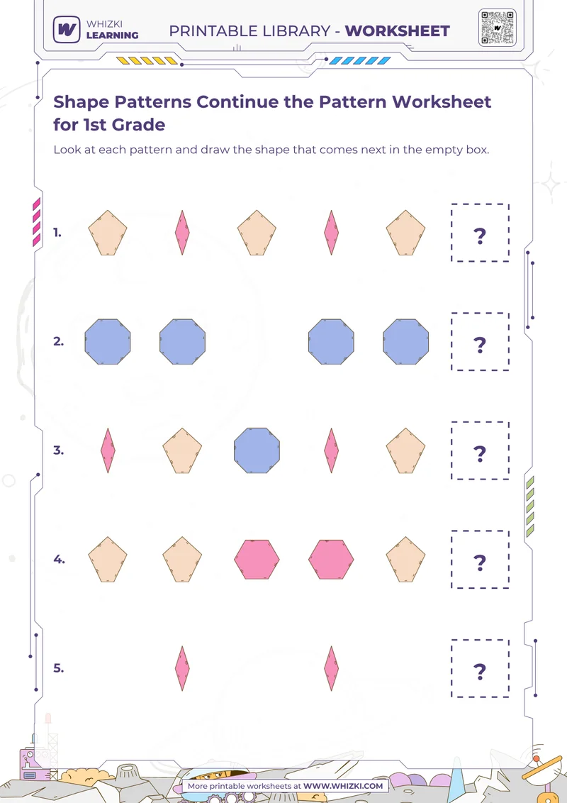 Shape Patterns Continue the Pattern Worksheet for 1st Grade