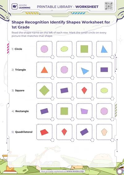 Shape Recognition Identify Shapes Worksheet for 1st Grade