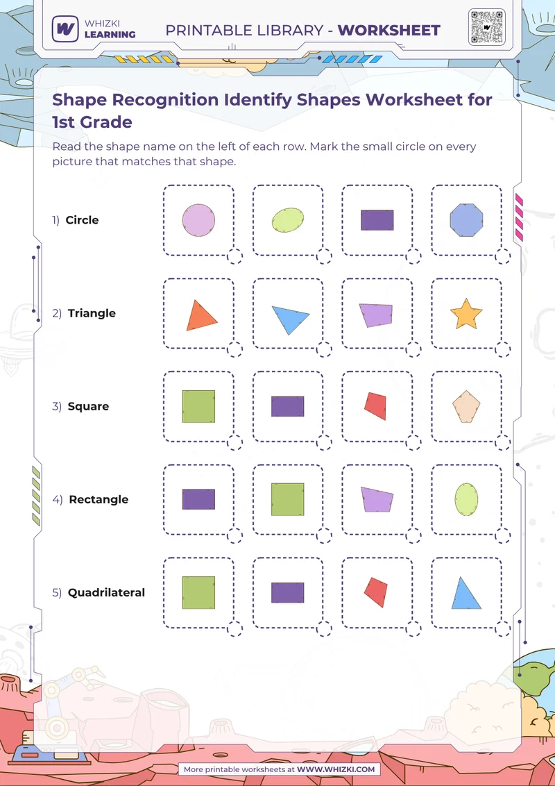 Shape Recognition Identify Shapes Worksheet for 1st Grade